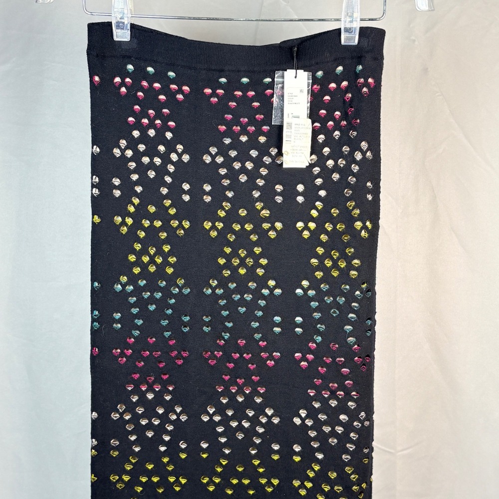 Alice + Olivia Stacey Bendet Ani Laser Cut Midi Pencil Skirt Black Knit Med NWT